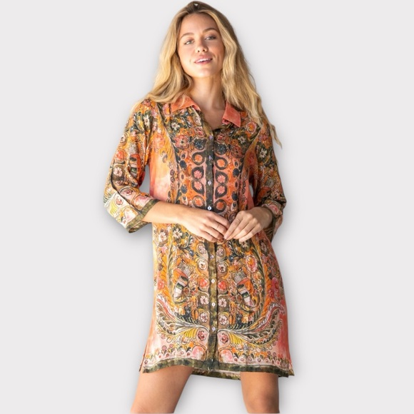 NATURAL LIFE Dresses & Skirts - Natural Life Fiona Tunic Dress Shirtdress Button Front Coral Floral Small